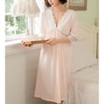 thumbnail image 4 of Defitshape Women's Cotton Nightgown Scalloped V-Neck Princess Pjs Shirt Soft Summer Lace Short Sleeve Knee Length Lace Sleepwear Orange X-Small, 4 of 4