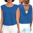 thumbnail image 2 of BLVB Womens Open Back Workout Tops Crop Gym Shirts Loose Fit Cap Sleeve Athletic Tee for Running Yoga, 2 of 7