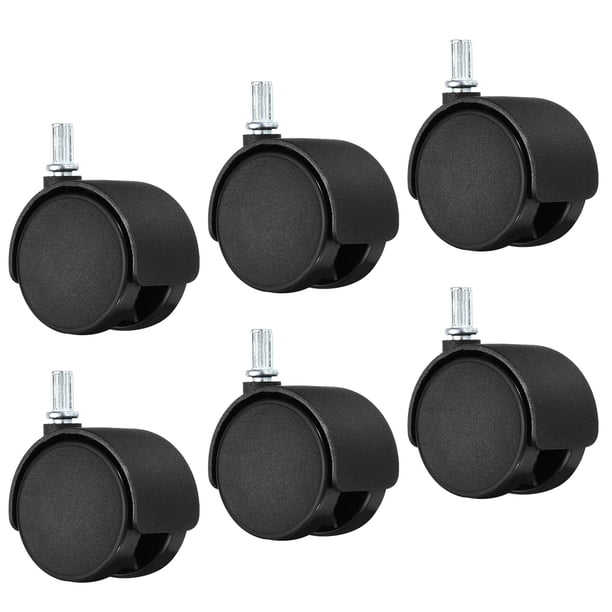 Uxcell 2" Ruedas de Vástago Giratorias de Nylon 360 Grados Ruedas de Vástago Negras Paquete de 6