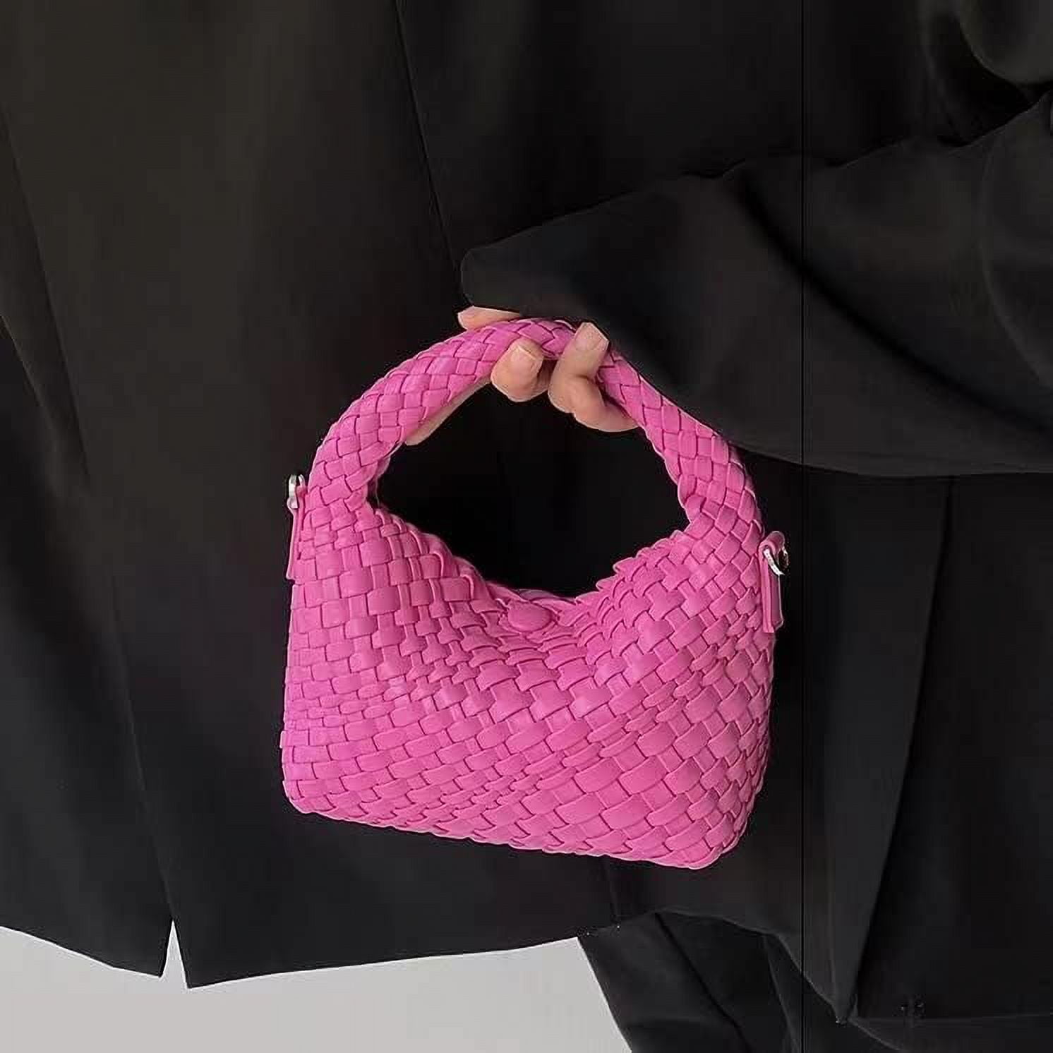 HMSHA Women Woven Tote Small Crossbody Bag, Weave Quilted Purse Square Shoulder Bag Woven Handbag with Detachable Strap