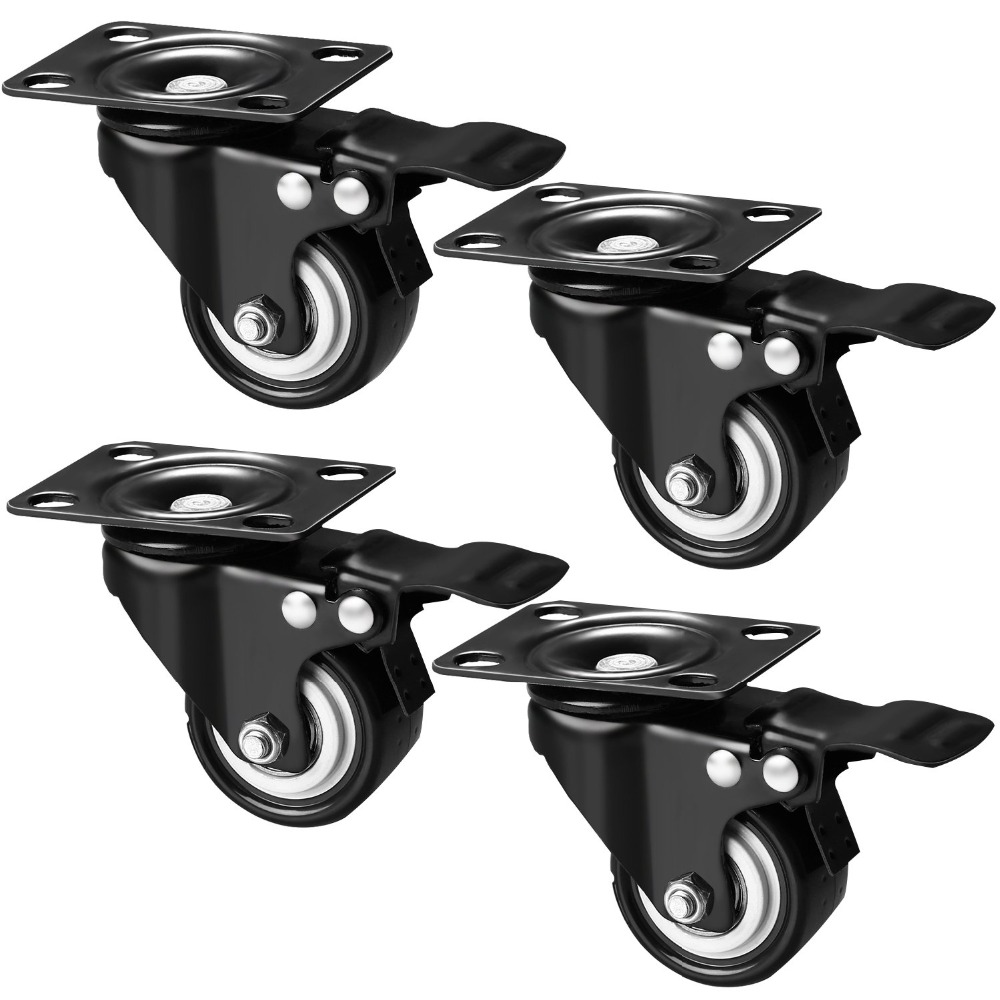 Hex Autoparts 4PCS 4 Inche Caster Wheels Locking Casters with Brake Swivel Plate Casters 360 Degree Rotating Black