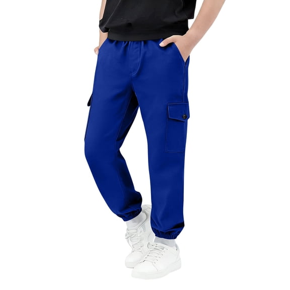 yardsong Boys Cargo Pants with Pockets Hiking Camping Straight Leg Uniform Athletic Jogger Pants Kids Elastic Waist School Trousers 8 Years