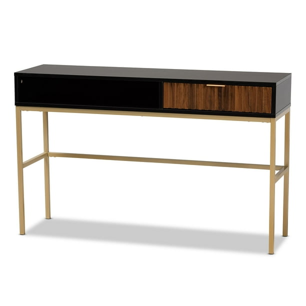 Baxton Studio Uriel Mid Century Modern Transitional Two Tone Natural Brown And Black Finished Wood Brushed Gold Metal 1 Drawer Console Table Com Baxton Studio Uriel Mid Century Modern, Mid Century Modern Console Table Black