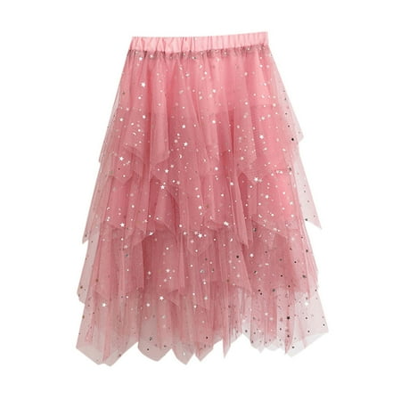 

LIhncine Girls Dress Kids Girls Tulle Skirt Formal High Low Asymmetrical Midi Length Elastic Waist Tutu Layered Puffy Fairy Skirts (Pink 3-4 Years)