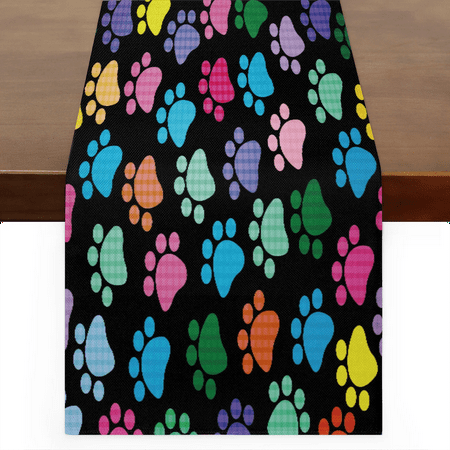 

Qzaxky Table Runner Boho Table Runner Colorful Puppy Dog Paw Print Bohemian Boho Outdoor Table Runner Decoration for Indoor Outdoor Home Dinner Party Wedding Decor 13 x 120 Inch