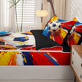 thumbnail image 5 of Homewish Classic Soccer Games Zipper Queen Comforter Set with Fitted Sheet and 2 Pillowcases,Aesthetic Oil Painting Zipper Bedding Set,Multicolor,Black Reversible,4pcs, 5 of 8