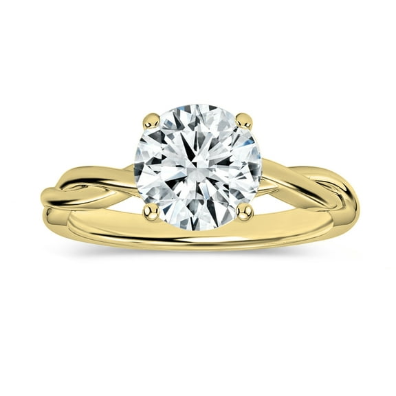 ALLORYA IGI Certified 1.50 Carat Round Lab Grown White Diamond Solitaire Intertwined Strands Engagement Ring for Women in 18K Solid Yellow Gold, Size 8
