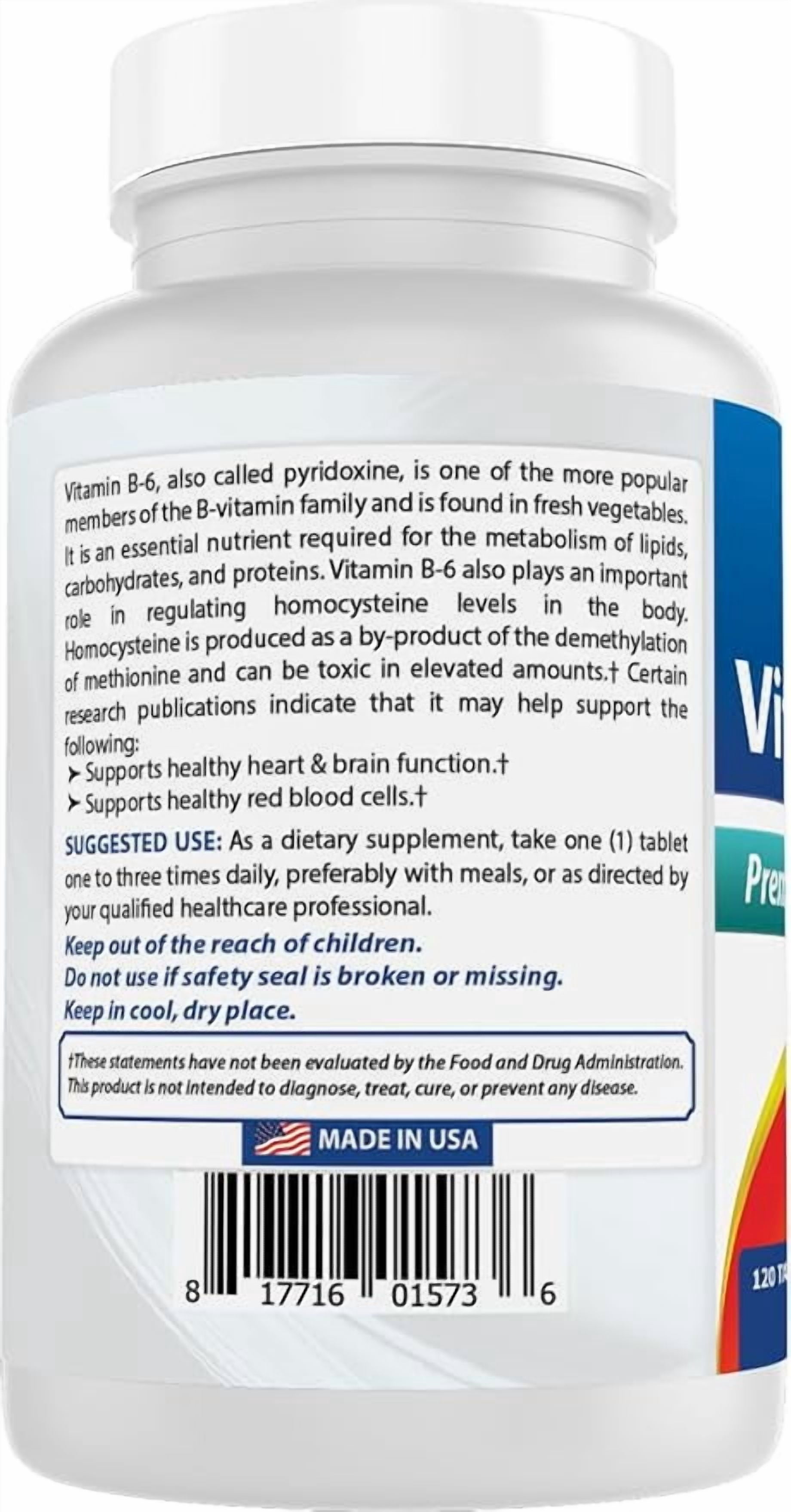 Best Naturals No Lactose, Vitamin B6, 25mg, 120 Tablet Count