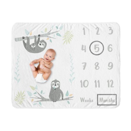 UPC: 0846480083863 | Sloth Aqua And Grey Milestone Baby Blanket by Sweet Jojo Designs
