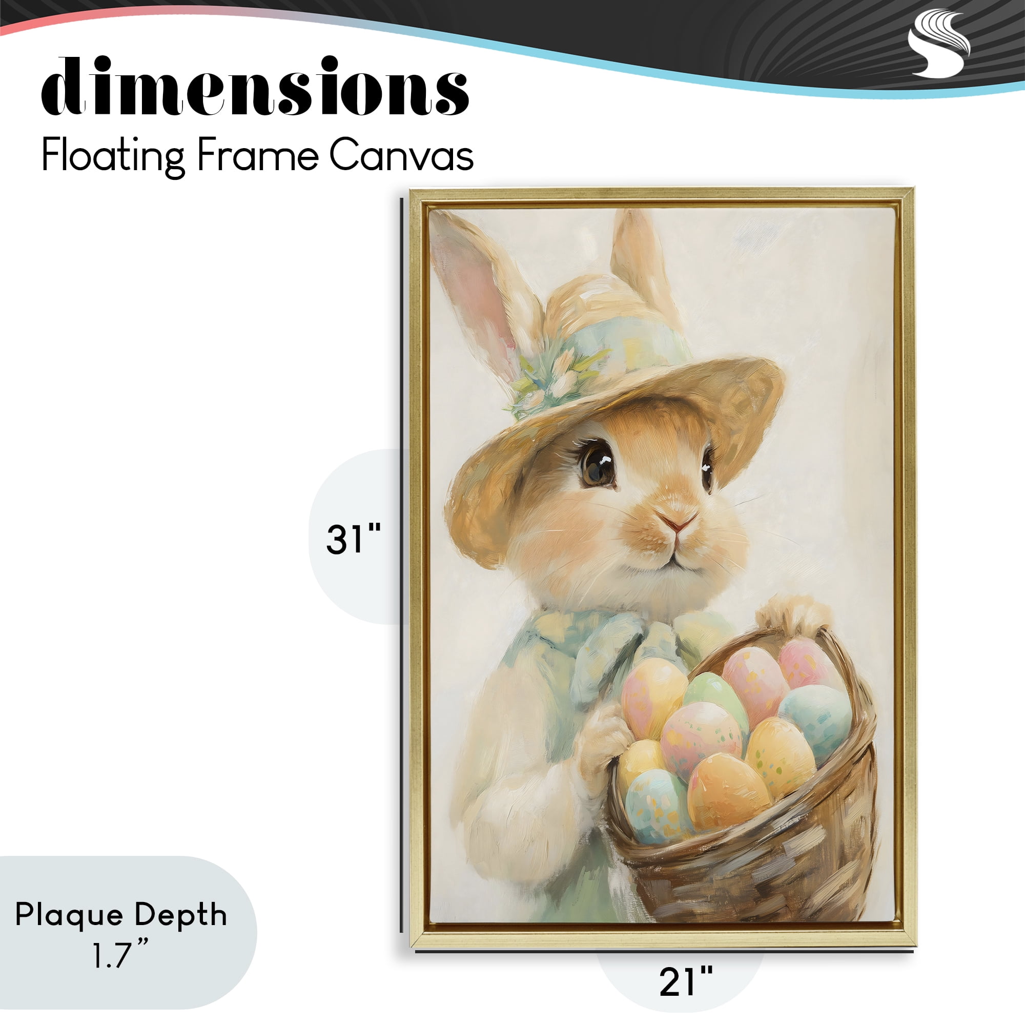 Stupell Industries Easter Egg Basket Rabbit Gold Framed Floater Canvas Wall Art, design by The Prints Vibe