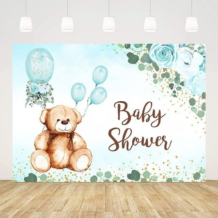 Oh Bear Baby Shower Decorations for Boy Blue Balloons Floral Backdrop Decor Green Eucalyptus Leaves Photo Party Background Cake Table Banner Props Supplies
