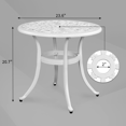 thumbnail image 3 of GZXS 23.6" Cast Aluminum End Table, Round Bistro Table, Outdoor End Table with 2" Umbrella Hole for Porch, Patio, Garden, Deck, Backyard, White, 3 of 10