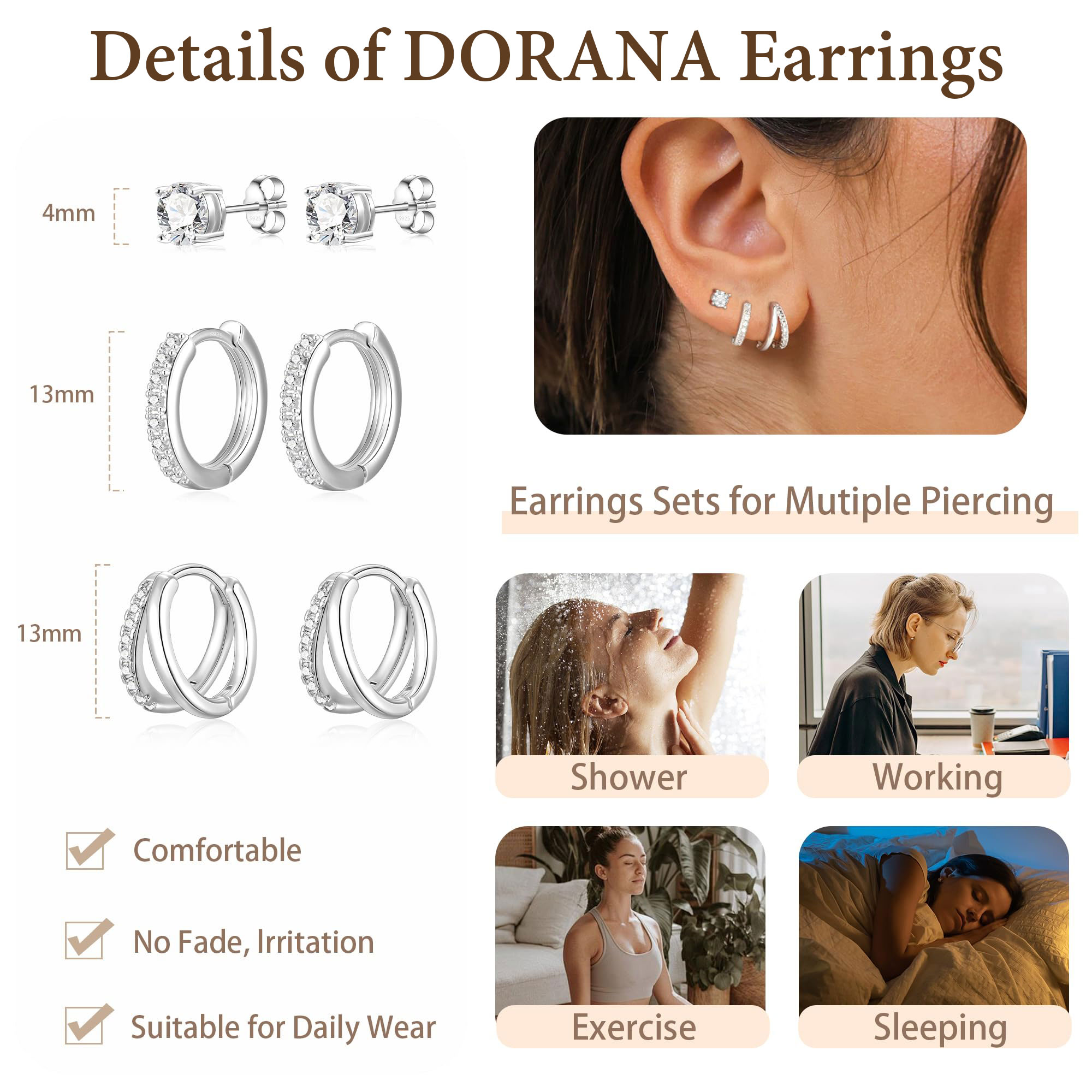 DORANA 3-Pair CZ Hoop and Stud Earring Set photo 5