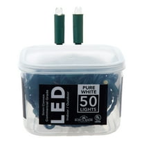 Kurt Adler 25.5-Foot UL 50-Light Convex Pure White 5MM LED Green Wire Light Set