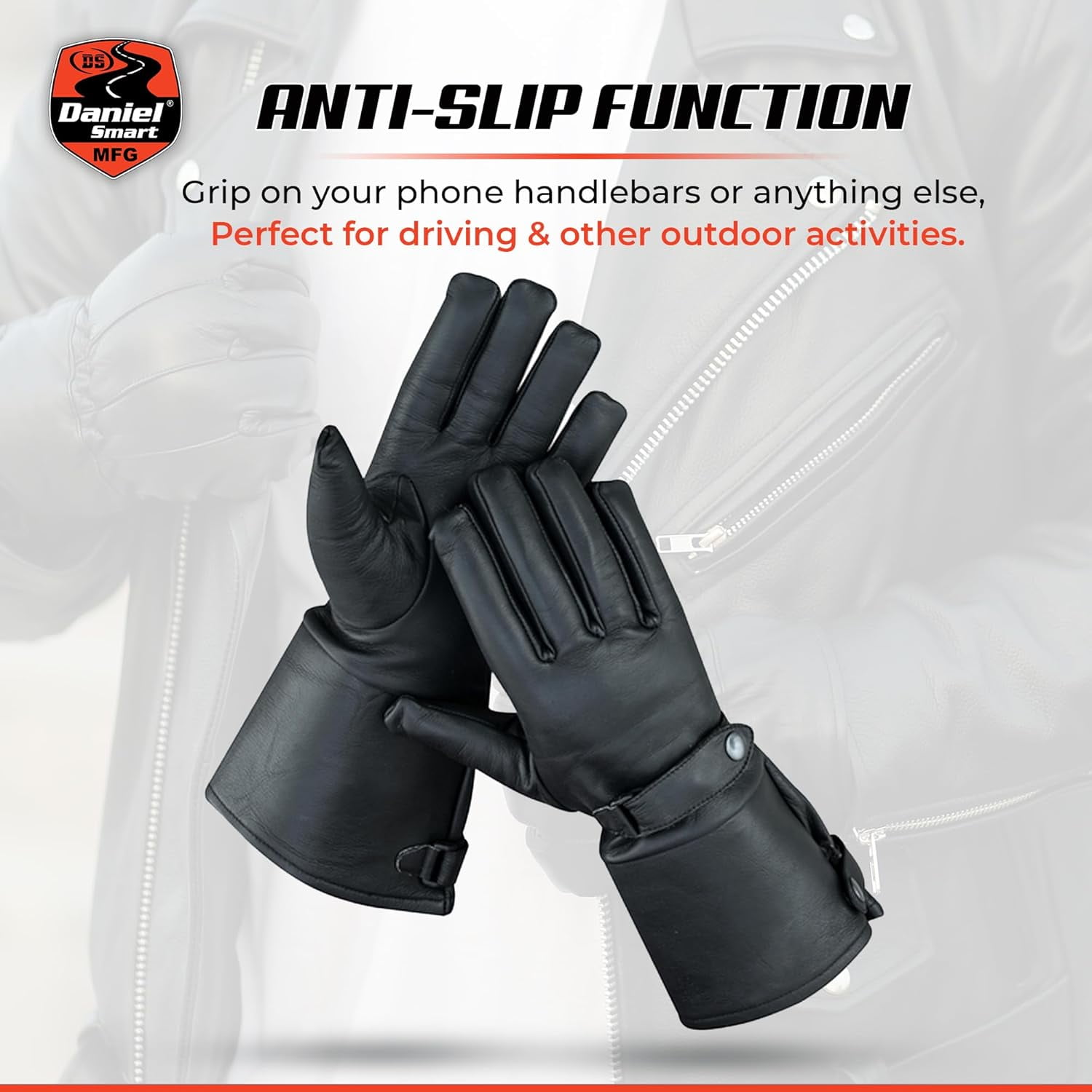 Daniel Smart Men Gauntlet Leather Gloves - Protective Motorcycle Gloves with Soft Fleece Lining and Adjustable Wrist Strap.