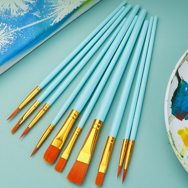 Musbetu 10 Pcs Pinceaux d'Artiste avec Long Manche, Poils Souples, Forte Absorbance, Aquarelle, Bout Rond Pointu, Ensemble de Pinceaux de Peinture Multifonction pour Artistes