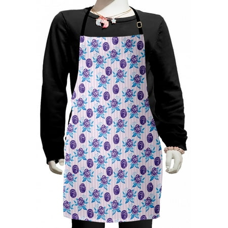 

Floral Kids Apron Watercolor Romance Themed Pattern Abstract Roses on Stripes Boys Girls Apron Bib with Adjustable Ties for Cooking Baking Painting Baby Pink Sky Blue by Ambesonne