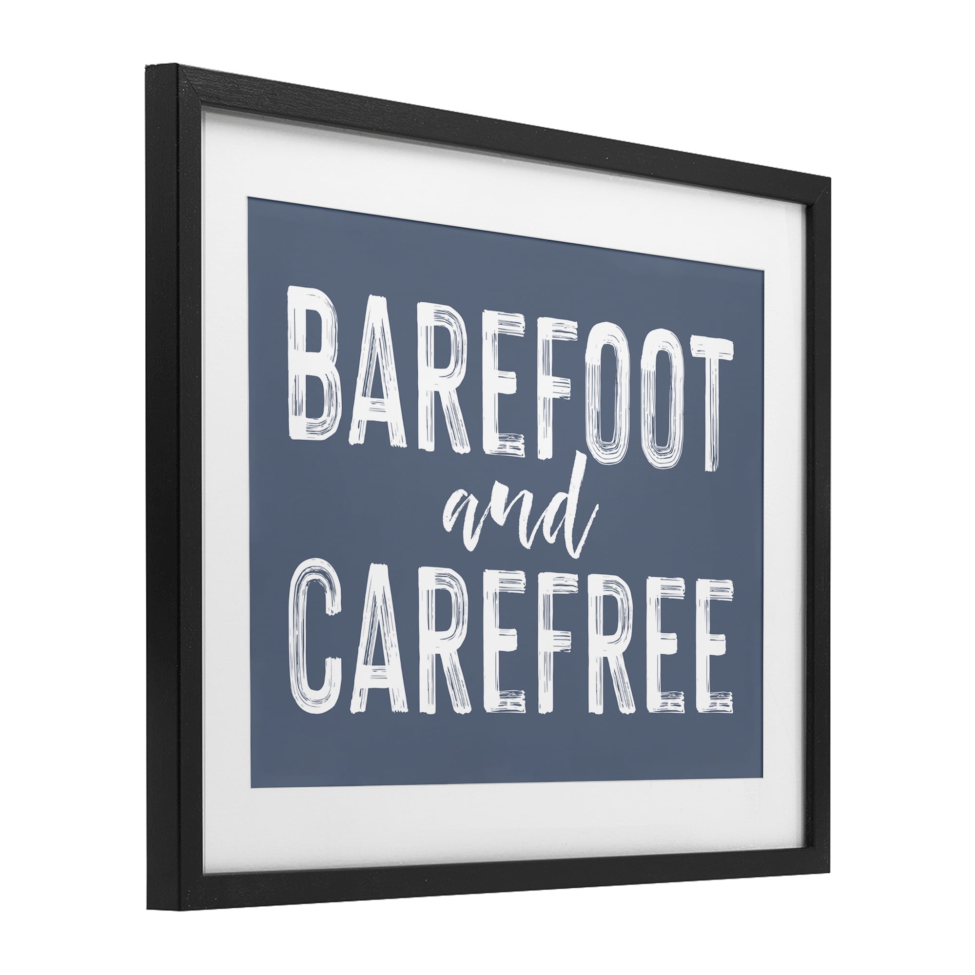 Barefoot & Carefree Blue Black Framed Print Under Glass, design by Lettered and Lined