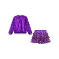 thumbnail image 6 of TiaoBug Girls Sequin Hip Hop Jazz Dance Outfits Disco Party Dress 2-Piece Jacket and Mini Skirt Set Purple 10, 6 of 7