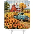 thumbnail image 3 of Sunflower Shower Curtain Rustic Farmhouse Truck Barn Sunflower Vintage Oil Painting Retro Western Bathroom Decor Fabric Curtain with Hooks, 3 of 6