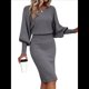 thumbnail image 1 of Suéter de Larga con Cuello Alto y Farol para Mujer, Estilo Formal, Ajustado, Ajustado, Estilo Lápiz, Midi, para Vestir Gris XL, 1 of 7