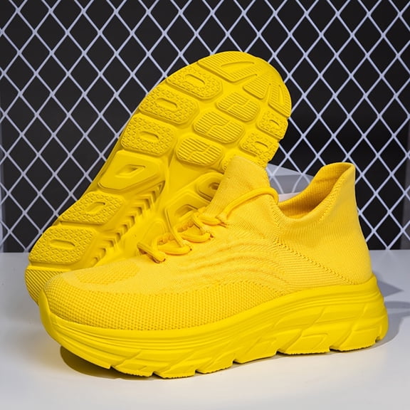Men'S Casual Athletic Sneakers - Breathable, Lightweight, Non-Slip Running Shoes with EVA Sole, Lace-Up Design in Yellow - Stylish & Versatile for Casual Attire, Hiking, and Outdoor Activities