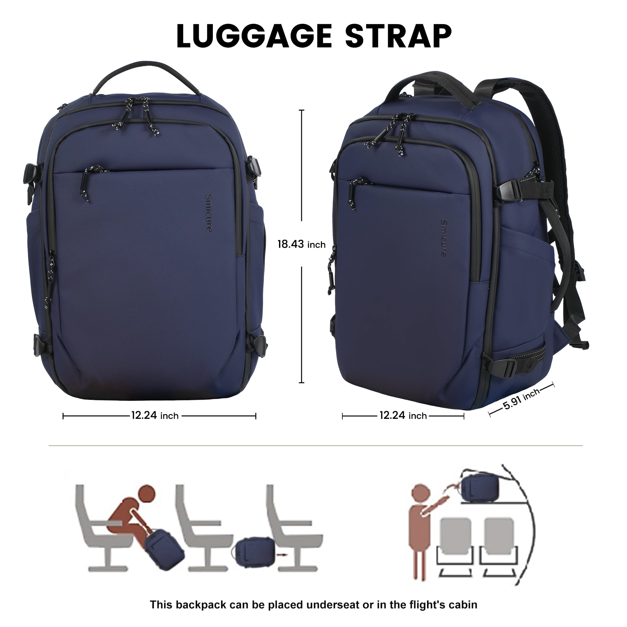 Smicure Travel carry on Backpack Laptop Business 18 Inch Business Anti Theft Slim Water Resistant Sturdy College Computer Bag.Blue
