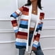 thumbnail image 5 of Chaqueta de punto de manga larga con costuras a rayas de color para mujer Abrigo de cárdigan de otoño a rayas informal Fridja  po3936, 5 of 7