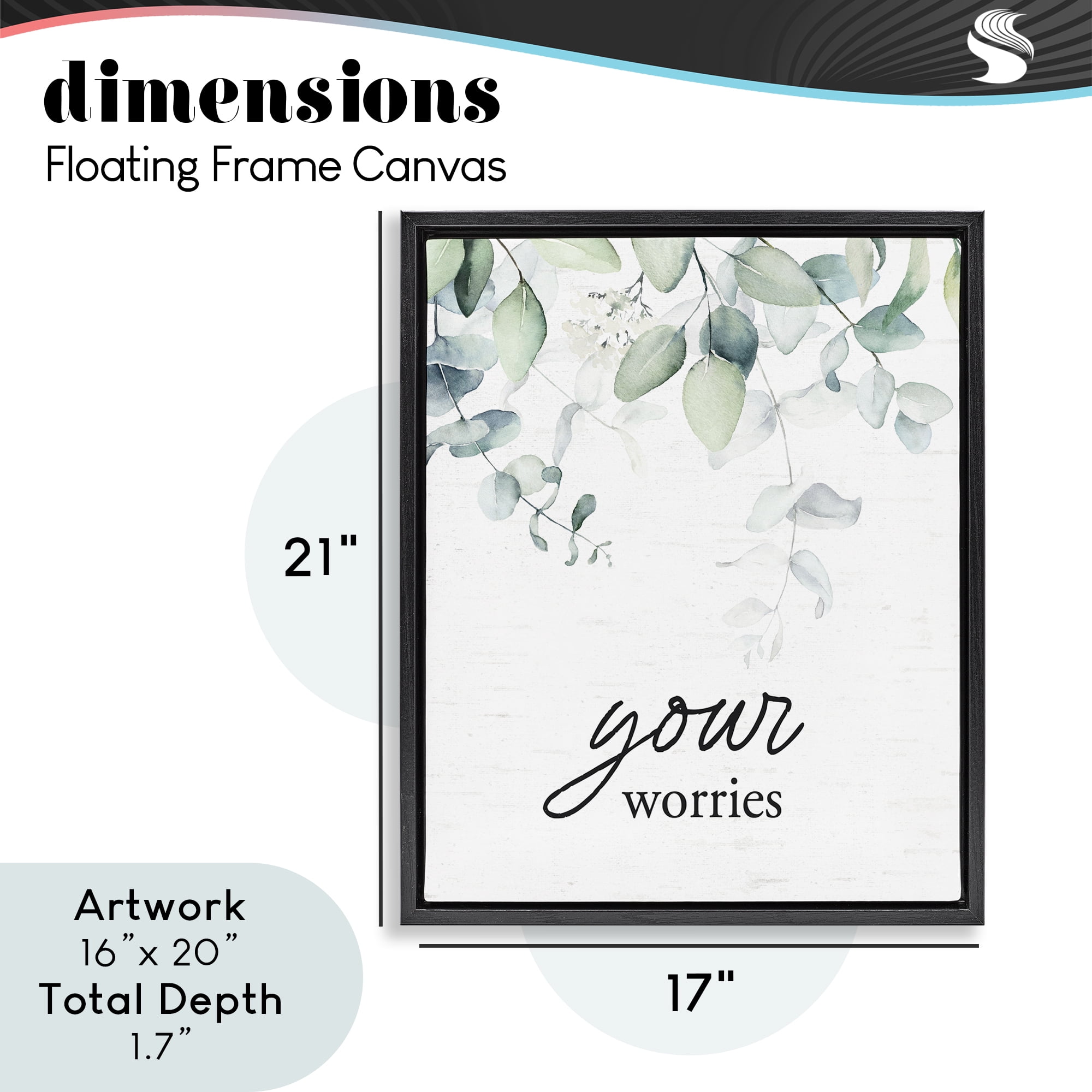 Your Worries Eucalyptus Black Framed Floater Canvas Wall Art, design by Lettered and Lined