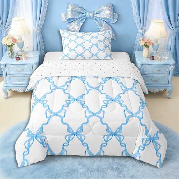 Erosebridal Teens Cute Bowknot Twin Comforter Sets 3-Piece,Girls Boys Abstract Geometric Plaid Bedding Set,Lightweight Room Decor
