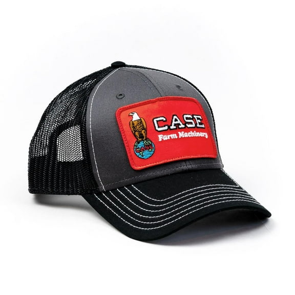 Case Tractor Hat, Gray and Black Mesh, Farm Machinery Eagle Logo, ECGBM