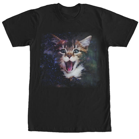 Men's Lost Gods Yawning Space Cat Graphic Tee Black 2X Large