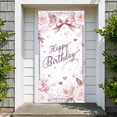 thumbnail image 5 of Floral Design Happy Birthday Banner Romantic Style Pink Roses Birthday Decoration for Celebration Indoor Party Event, 5 of 8