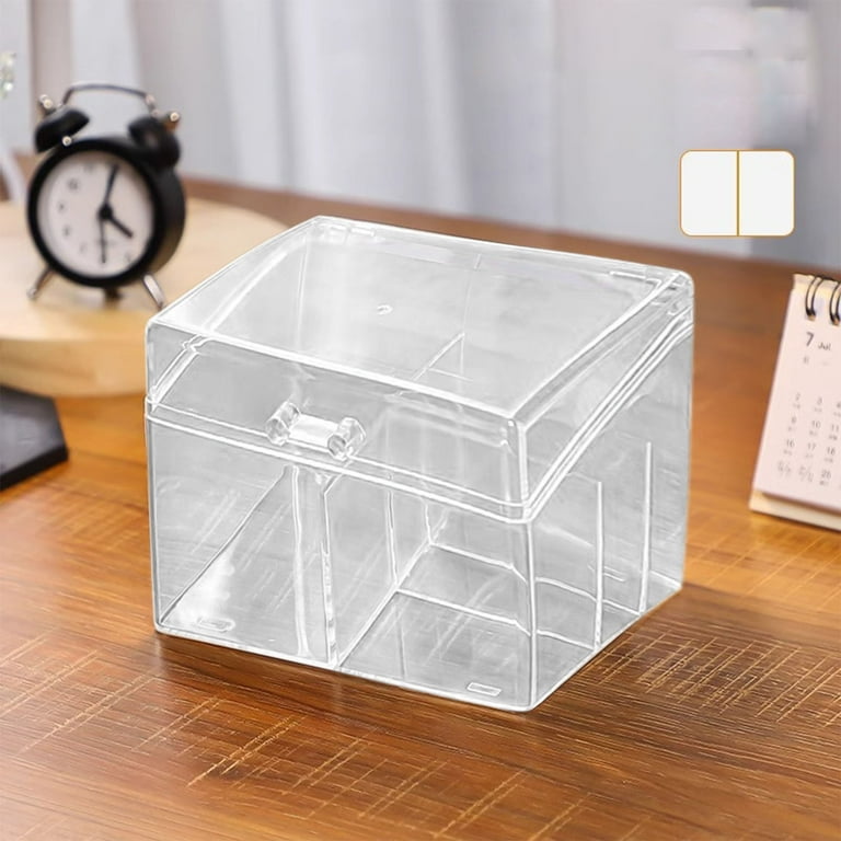 card display case accessories Gumesh Acrylic Trading Card Organizer Box - 360° Clear Display Case with  Snap Lid & Dividers for TCG, Sports Cards, Collectibles | Stackable Storage  Office Desk Accessories