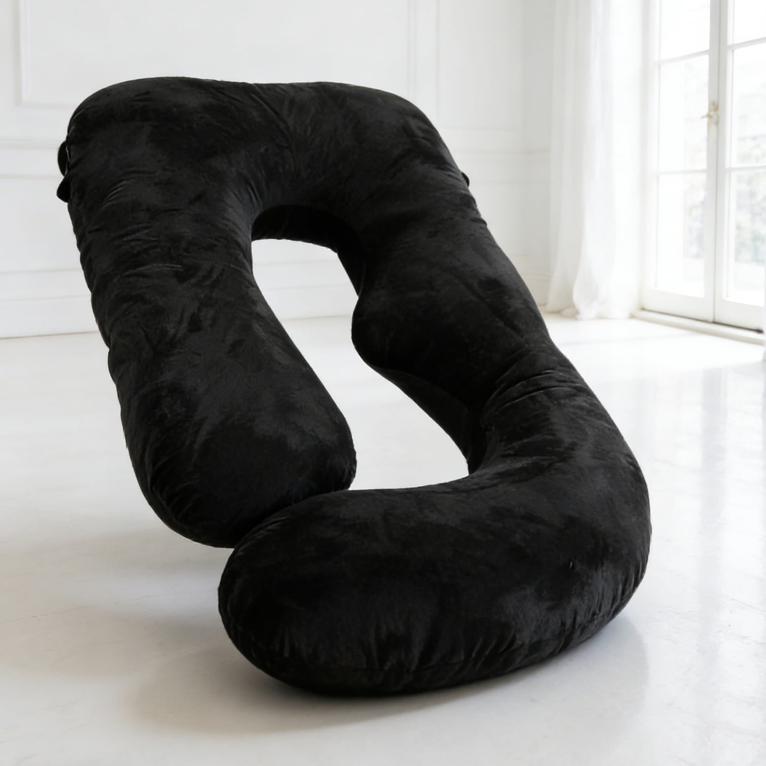 J-Shaped Pregnancy Pillow (65" x 16" x 8") - Full Body Maternity Support Pillow for Back, Hip and Belly Relief, Black