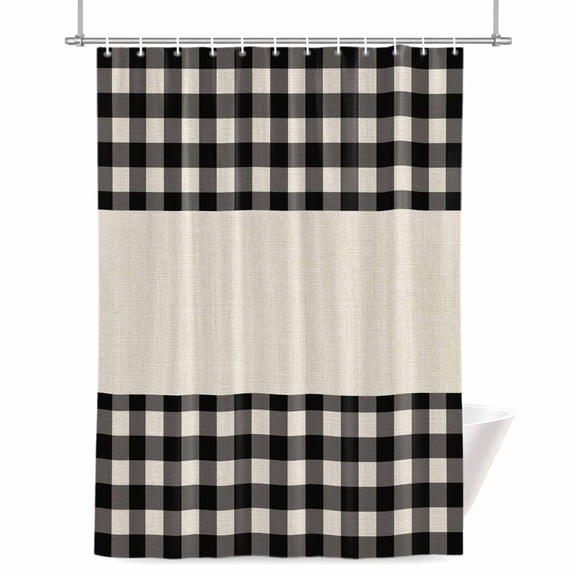 Shower Curtains for Bathroom-36"x72",Black White Buffalo Plaid Waterproof Bath Curtain Grommet Shower Curtain Set with Hooks