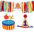 thumbnail image 1 of High Chair Banner Cute Circus Theme Birthday Banner with Cone Hat & Cake Topper, 1 of 6