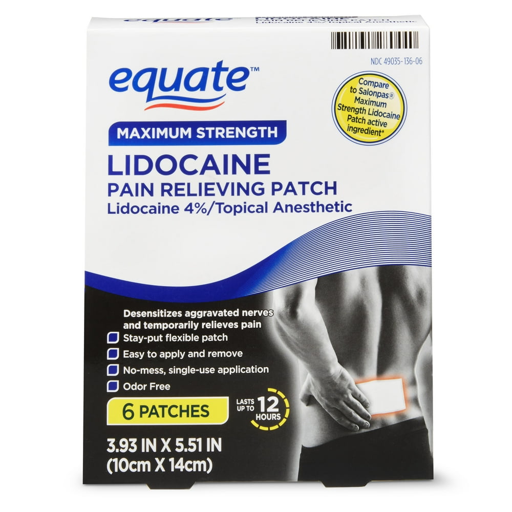 Equate Maximum Strength Lidocaine Pain Relieving Patch, 6 Count