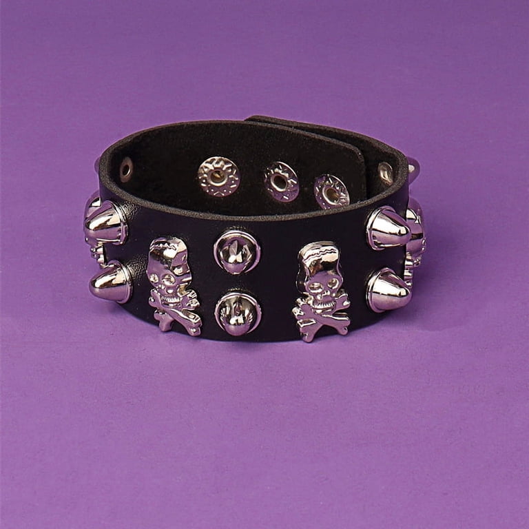DIEZI Black PU Leather Cuff Wristband Bracelet Goth Gothic Punk