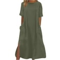 thumbnail image 2 of Sakmal Long Womens Dresses Spring Short Sleeve Shift Crew Neck Green Dresses ,Sizes S-2XL, 2 of 6