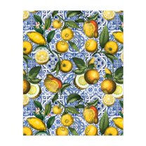 Vintage Blue Tiles And Lemons - Collage Lemon Mediterranean Kitchen Decor Fruit Pattern Botanical Floral Unframed Wall Art Print 16 x 20 inches