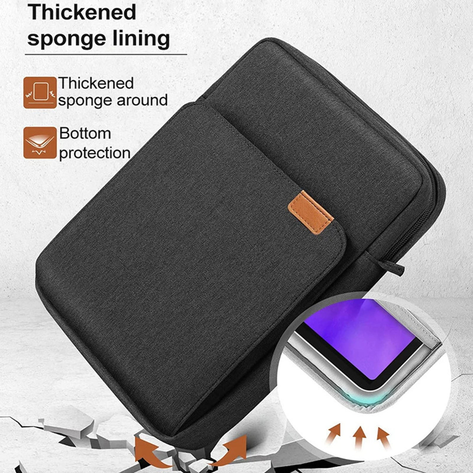 Tablet Sleeve Carrying Case Bag for Laptop, Satchel Messenger Sling Shoulder Bag for Men Travel Work with Handle Removable Shoulder Strap Carrying Case, Black, 10.23x1.96x14.17"