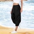 thumbnail image 2 of BLVB Linen Capri Pants for Women Casual Elastic Drawstring Waist Summer Wide Leg Pants Baggy Comfy Lounge Beach Capris, 2 of 7