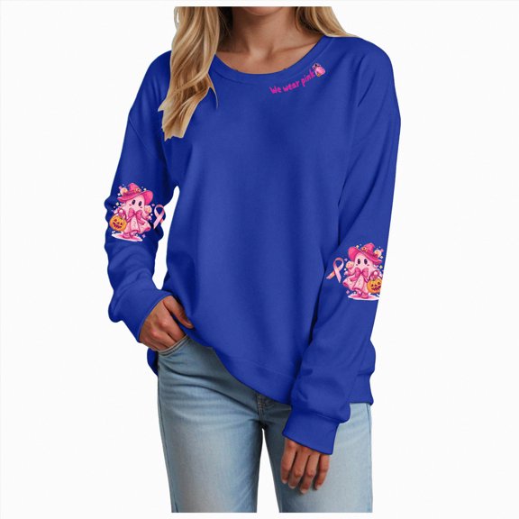 Godom Sweatshirt for Women Pink Ribbon Sweatshirts Long Sleeve Hoodies Pullover Tops