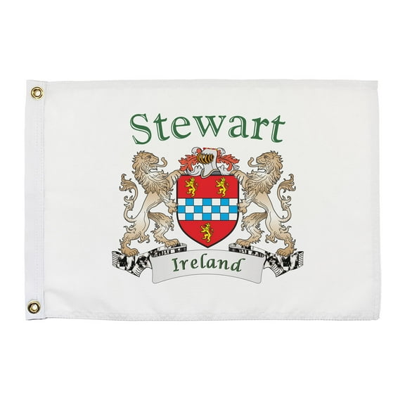 Stewart Irish Coat of Arms Small White Flag - 16"x10.5" inches