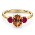 thumbnail image 3 of Gem Stone King 10K Yellow Gold Ecstasy Mystic Topaz and Red Created Ruby Engagement Ring for Women | 2.00 Cttw | Oval 8X6MM | Gemstone November Birthstone | Size 6, 3 of 6