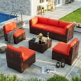 thumbnail image 5 of POTEBAN Patio Furniture Set, 7-Piece Outdoor Sectional All-Weather Wicker Patio Conversation Set for Backyard (Orange Cushions with Brown Rattan), 5 of 7