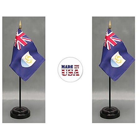 Anguilla Desk Flag Set; Two 4x6 inch American Made Table Flags with Two Bases