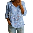 thumbnail image 2 of Zysthvn Womens Tops Casual Tunic Summer Floral 3/4 Sleeve Women T Shirt Lightweight V-Neck Loose Fit, 2 of 5