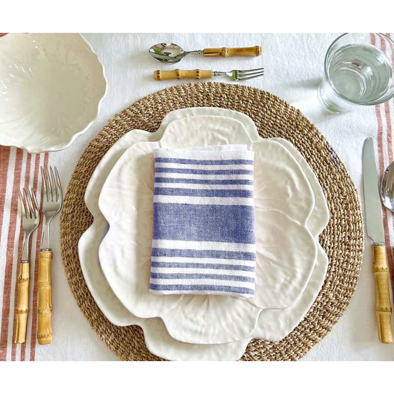 All Cotton and Linen Cloth Napkins - Linen Dinner Napkins - White Linen Napkins Set of 4 - Wedding Table Napkins - Blue Linen Napkins - Orta Linen